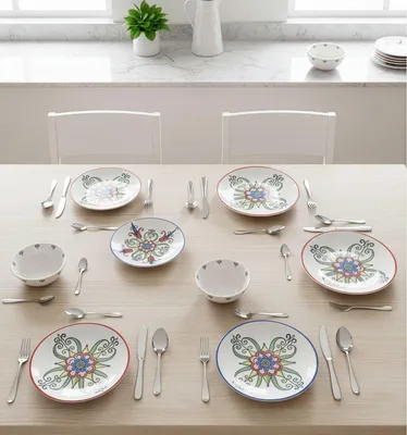 Obrázok produktu pre Hermia Concept, kvalitná 24-dielna jedálenská súprava zo 100 % porcelánu, vhodná do umývačky riadu a mikrovlnnej rúry | 6 servírovacích tanierov, 6 tanierov, 6 misiek, 6 dezertných tanierov | Elegantný dizajn pre každú príležitosť.