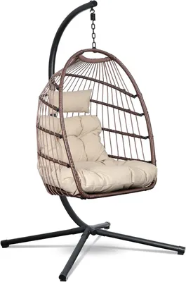 Produktbild von Swoods Hängesessel mit Gestell - Hängesessel Outdoor - Indoor und Outdoor - Hängstuhl mit Großen Kissen - Klapbarer Rattensessel - bis 150 kg