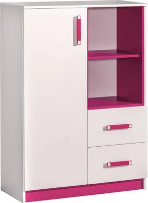 Produktbild von Furniture24 Kommode TRAFIKO 06 mit 2 Schubladen und Tür, Highboard, Sideboard, Mehrzweckschrank für Jugend und Kinderzimmer Weiß/Rosa