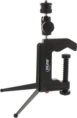 Produktbild von InLine® Tisch-Stativ 190mm mit Schraubzwinge, schwarz mit Kugelkopf (48009)