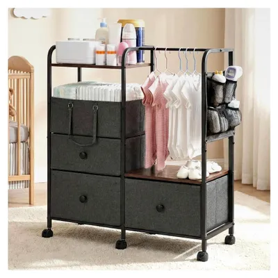 Produktbild von Wickeltisch Organizer, 4-stufiger Wickelkommode Organizer mit abnehmbaren Schubladen, großer Wickeltisch Rollwagen für Kinderzimmer und Schlafzimmer, einfache Montage, Metall, Grau