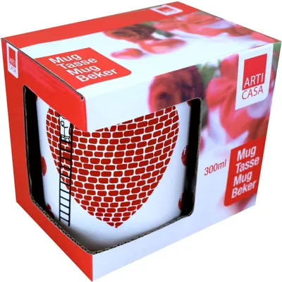 Produktbild von Kaffeetasse 300ml im Design Liebe, Herz, Küsse, I Love You Rot / Weiß