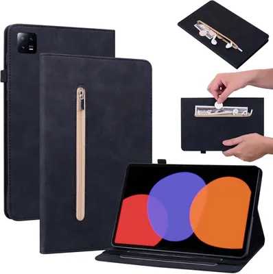 Obrázek produktu pro Pouzdro na tablet Xiaomi Pad 6 / 6 Pro v černé barvě z umělé kůže se zipem