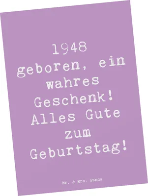 Produktbild von Mr. & Mrs. Panda Ansichtskarte Spruch 1948 Geburtstag - Lavendeltraum - Geschenk, Alter, geboren in, 75., Happy Birthday, Postkarte, Ansichtskarten, Geschenkideen