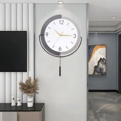 Zdjęcie produktu dla Nowoczesny, duży zegar ścienny dekoracyjny w stylu szwajcarskim, metalowy, czarny, 48 cm