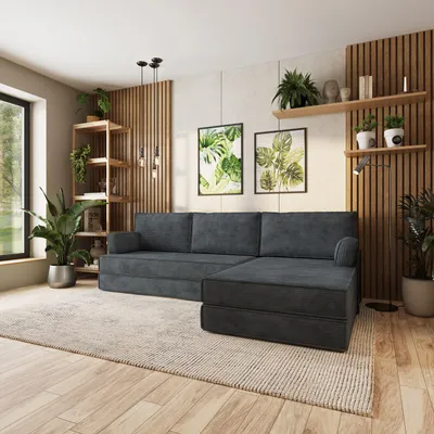Produktbild von Masseno Ecksofa ANKO mit Metallgestell, Modulares Schlafsofa aus Schaumstoff, Klappbares Bodensofa, Schlaffunktion - Grau, POSO 34