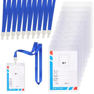 Produktbild von 10 Mitarbeiterausweishalter, Kartenhalter mit Lanyard, wasserfeste Ausweishalter 9,5 x 14 cm, transparent, vertikal – Lanyard mit Kartenhalter, Messeausweis für Unternehmen, Ausstellungen und Büros