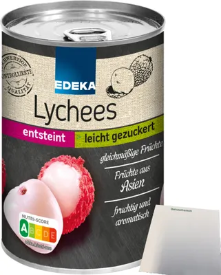 Produktbild von Edeka Lychees leicht gezuckert fruchtig und aromatisch (425g Dose) + usy Block