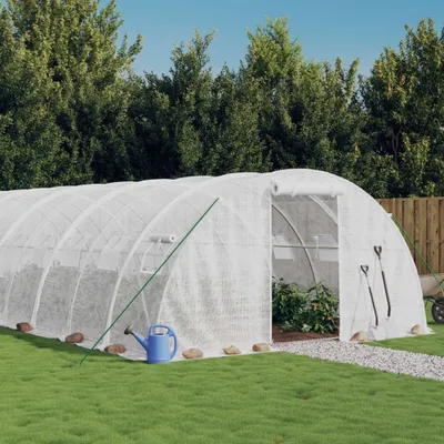 Produktbild von The Living Store Gewächshaus mit Stahlrahmen Weiß 64 m² 16x4x2 m