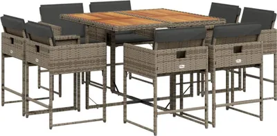 Produktbild von 9-tlg. Garten-Essgruppe mit Kissen Grau Poly Rattan