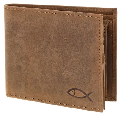 Produktbild von oxmox Leder Geldbörse Leather RFID Protect Querscheinbörse Freedom Fish Embossed Vintage Light Brown braun