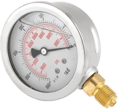 Zdjęcie produktu dla Manometr hydrauliczny 63 mm, przyłącze G 1/4 NPT, podwójna skala