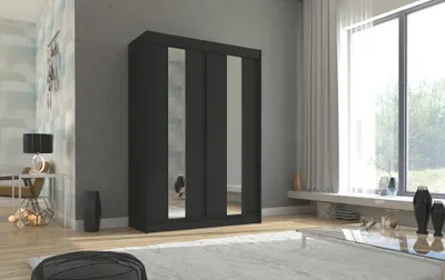 Obrázek produktu pro Šatní skříň se zrcadlem 150 cm DAFMIRA - černá