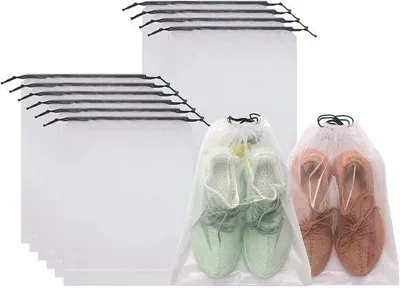 Produktbild von Famanu Schuhbeutel mit Zugband, wasserabweisend, Set von 10, transparent, klein