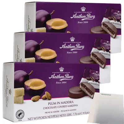 Produktbild von A.Berg Schokolade Pflaume in Madeira 3er Pack (3x220g Packung) + usy Block