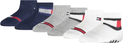 Produktbild von TOMMY HILFIGER Baby Uni Socken, 6 Pack - FLAG SOCK ECOM, 3 Paar als Stoppersocken Weiß/Grau/Dunkelblau 23-26