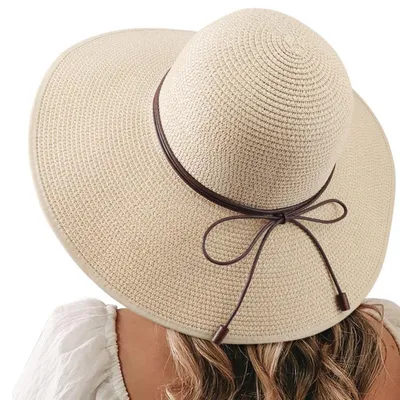 Produktbild von Strohhut Damen Breiter Krempe Faltbar Strand Sonnenhut UPF 50+ Beige