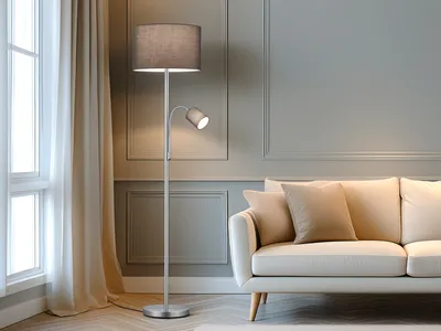 Produktbild von Große LED Stehleuchte mit Leselampe Stoffschirme Grau Stehlampen Wohnzimmer