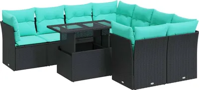 Produktbild von vidaXL 9-tlg. Garten-Sofagarnitur mit Kissen Schwarz Poly Rattan