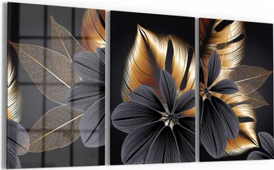 Produktbild von DEQORI Glasbilder 3-tlg 120x60 cm 'Attraktives Blumendesign' Wandbilder XXL groß