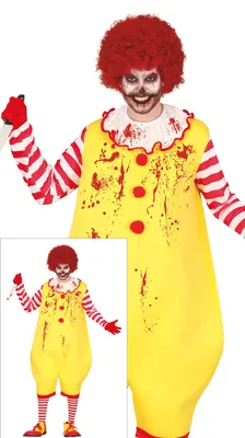 Produktbild von Horror Clown Kostüm für Herren gelb rot Killerclown Overall mit Blutflecken Halloween Karneval, Größe: 52 - 54 (L) Farbe: Gelb
