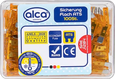 Produktbild von alca® Flach-Sicherungen 5 A; 100 St. Economy Box orange Auto Flachsicherungen Schmelzsicherung für Caravan Traktor Bus Motorrad Kfz Pkw Lkw etc.