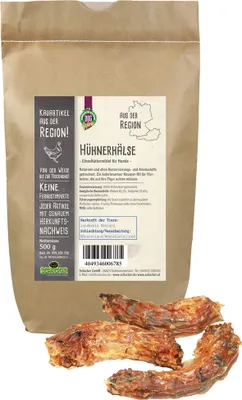 Produktbild von 500g Schecker DOGREFORM Hühnerhälse (Geflügel-Schlund) -  Hundefutter naturrein - fettarm
