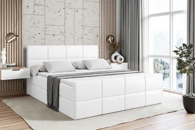 Produktbild von ALTDECOR Boxspringbett mit Fußteil, H3 Matratze und Topper - 120x200 cm - ARDENI-Z - Weiß Kunstleder - Polsterbett mit Bettkasten und Lattenrost, Bett mit Stauraum