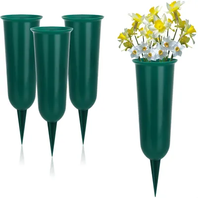 Produktbild von com-four® 4x Grabvasen - Friedhofsvase mit abnehmbarem Erdspieß - 27 cm