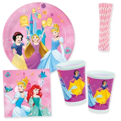 Produktbild von Princess Partyset Deko Kindergeburtstag Cinderella, Arielle 60 tlg.