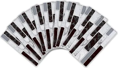 Produktbild von 54 Stück Fliesenaufkleber 3D Steinoptik 20x10cm, selbstklebende PVC Wandsticker, wasserdicht & ölbeständig, für Küche, Bad & Möbel, Grau-02