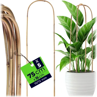 Produktbild von KADAX Bambusstäbe in U-Form, 75cm x 10/12mm x 15cm, 5er Set, Rankbogen aus Bambus, stabile Rankhilfe in Bogenform, Pflanzstäbe für Kletterpflanzen, Pflanzenstütze