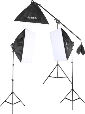 Zdjęcie produktu dla Zestaw oświetleniowy Andoer Studio Photo Video z 12 żarówkami 45 W / 3 gniazdami żarówek 4 w 1 / 3 softboxami / 3 statywami oświetleniowymi / 1 drążkiem wspornikowym / 1