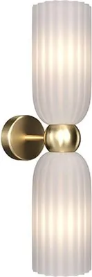 Produktbild von Wandlampe Metall Glas 43,5 cm hoch in Gold Weiß E14 2-flammig Modern Wandleuchte