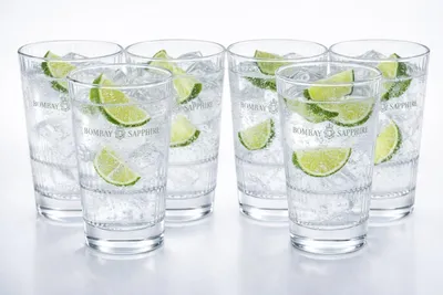 Produktbild von Bombay Sapphire Gin Longdrinkgläser 6er Set – 0,35 l Blaue Gläser mit Relief | Original Gin Tonic Gläser