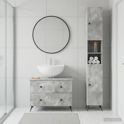 Produktbild von PUEAZU 2-teiliges Badezimmer Schrank Set BREDA Betongrau Holzwerkstoff - Gartensofas @47111