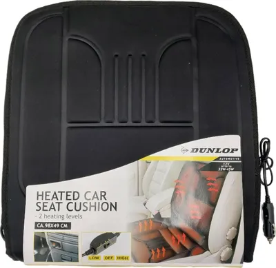 Produktbild von 2x Dunlop Sitzheizung Auto 12V | Autositzheizung mit 2 Heizstufen | Heizauflage Zigarettenanzünder | Winter Sitzauflage Schwarz