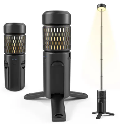 Image de Lampe de camping télescopique - Projecteur LED à batterie - Lanterne rechargeable avec batterie - Éclairage d'urgence pour l'extérieur - Portable avec sac de rangement