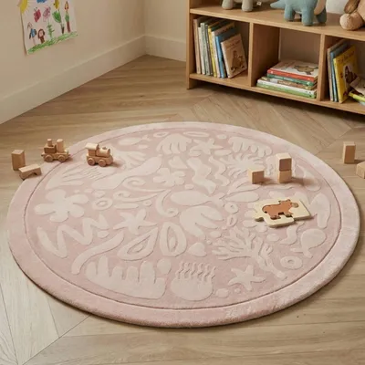 Produktbild von Litlle Olly - Waschbare Spielmatte Rund - Flo Rosa - Ø 180cm - Kinderzimmer, Babyzimmer