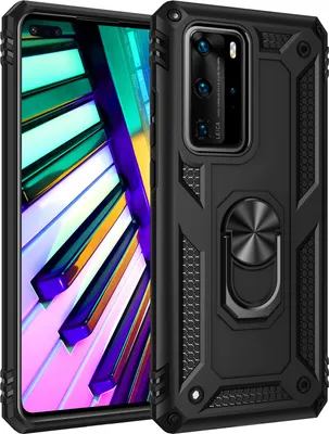 Produktbild von Huawei P40 Pro+ Hülle, Dual Layer Militäre Fallschutz Schutzhülle mit Ringhalterung Ständer für Huawei P40 Pro / P40 Pro+ Schwarz