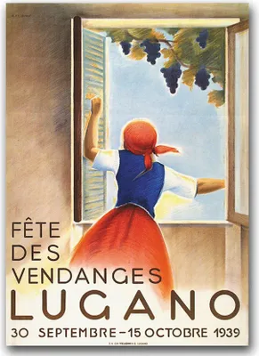 Produktbild von Poster - Canvas - Leinwand - 59,4 cm x 84,1 cm - Fotoposter - Leinwandkunst - Lugano Schweizer Weinernte