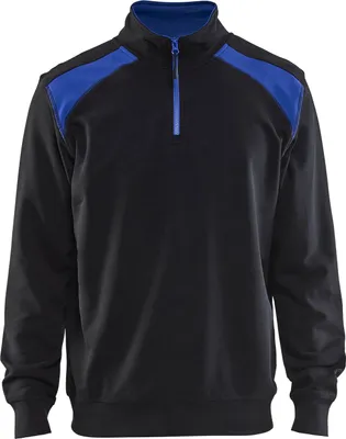 Produktbild von Blakläder® Sweater mit Half-Zip 2-farbig 3353 1158 in div. Farben, Farbe:schwarz/kornblumenblau, Größe:3XL