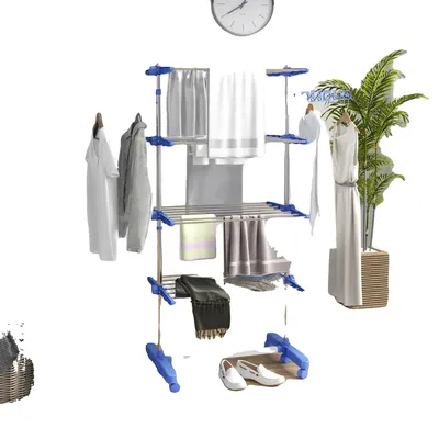 Obrázek produktu pro Šňůra na prádlo, 4stupňový design, nastavitelné police, modrá, L