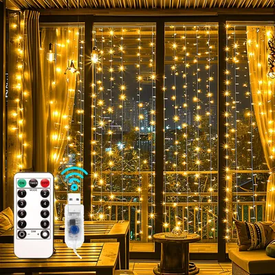 LED-Lichtgordijn 2x2 m, warmweiß, USB, 200 LEDs, für Innen & Außen