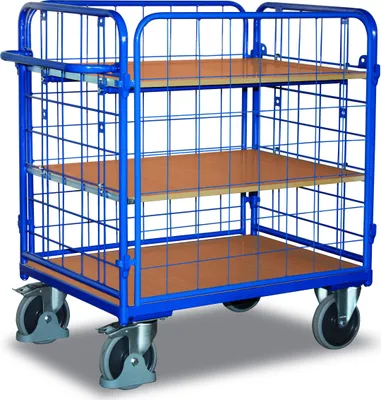 Produktbild von Etagenwagen - 4 Drahtgitterwände - 3 Etagen - (BxT) 600 x 1.000 mm - Traglast 500 kg