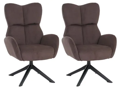 Produktbild von 2er-Set Esszimmerstuhl HWC-Q54, Relaxstuhl Loungestuhl Polsterstuhl, drehbar Metall Cord (320g/m²) dunkelbraun