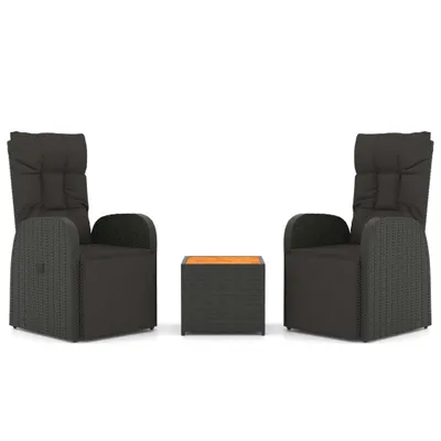 Produktbild von vidaXL 3-tlg. Garten-Lounge-Set Schwarz Poly Rattan Massivholz Akazie