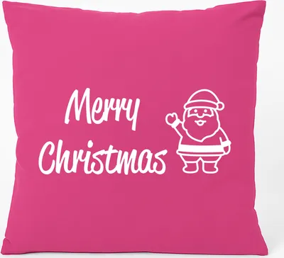 Produktbild von Huuraa Kissen Merry Christmas Weihnachtsmann 40x40cm mit Füllung Fuchsia Baumwolle Dekokissen Geschenkidee