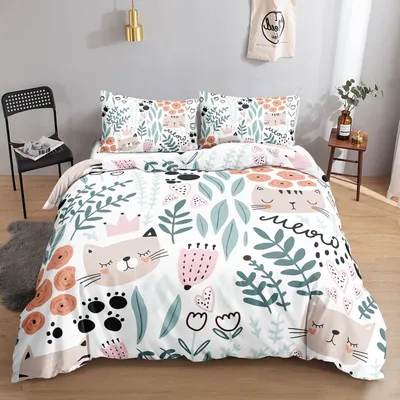 Produktbild von Bettwäsche-Set Cartoon-Katze 135x200cm 80x80cm 2-teilig Mikrofaser