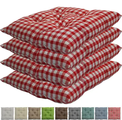 Produktbild von Stuhlkissen Genua 38x38 cm 4er Pack Sitzkissen mit Steppung, Farbe:Karo-Rot